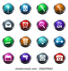 Hotel round glossy web icon set