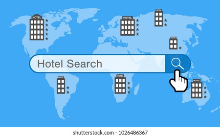 hotel search engine with hotel on world map