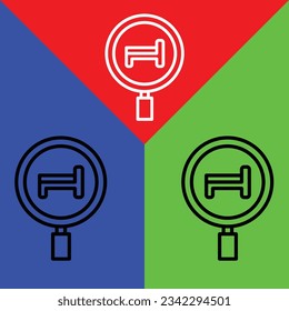 Hotel Search Vector icon, Outline style, isolated on Red, Blue and Green Background.
