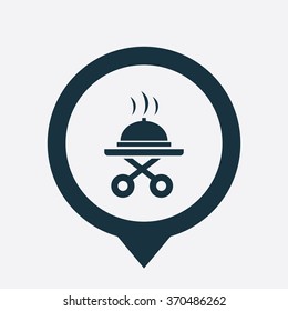 hotel serve table icon, on white background map pin