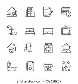 Hotel and Service Apartment, House and Property for rent, Simple thin line hotel icons set, Vector icon design