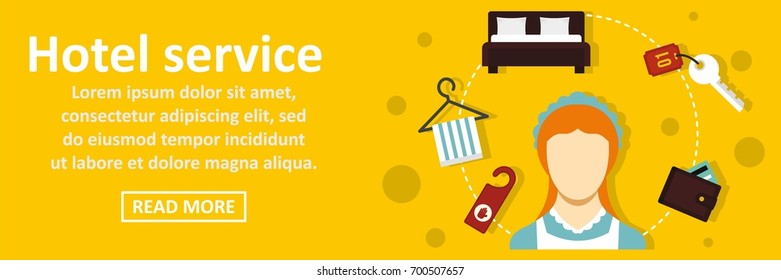 Hotel service banner horizontal concept. Flat illustration of hotel service banner horizontal vector concept for web