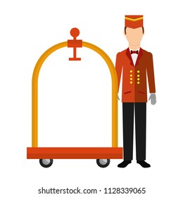hotel service bellboy with luggage trolley