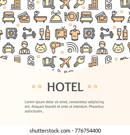 Hotel Service Concept Infographics Banner Include of Restaurant, Bed, Taxi, Booking Room, Tv, Wifi and Fitness. Vector illustration