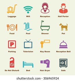 hotel service elements, vector infographic icons