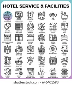 Hotel Service & Facilities concept detailed line icons set in modern line icon style concept for ui, ux, web, app design