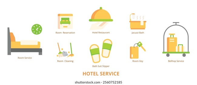 Hotel Service Flat Banner Web Icon Set Vector Illustration