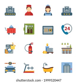 Hotel service flat icon color set 2 with white background.