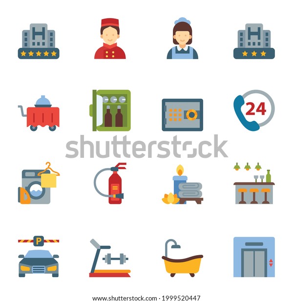 Hotel service flat icon color set 2 with\
white background.