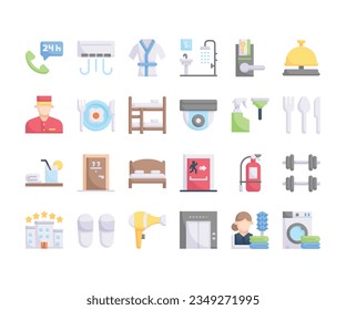 Conjunto de iconos planos de servicio de hotel