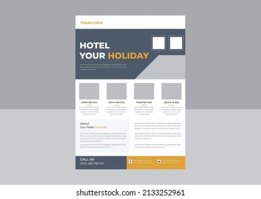 Hotel service flyer template, Best hotel service flyer template design, hotel flyer  poster leaflet design. cover, poster, a4 size, brochure, flyer, print ready
