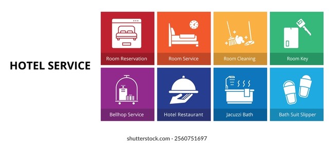 Hotel Service Glyph Solid Banner Web Icon Set Vector Illustration