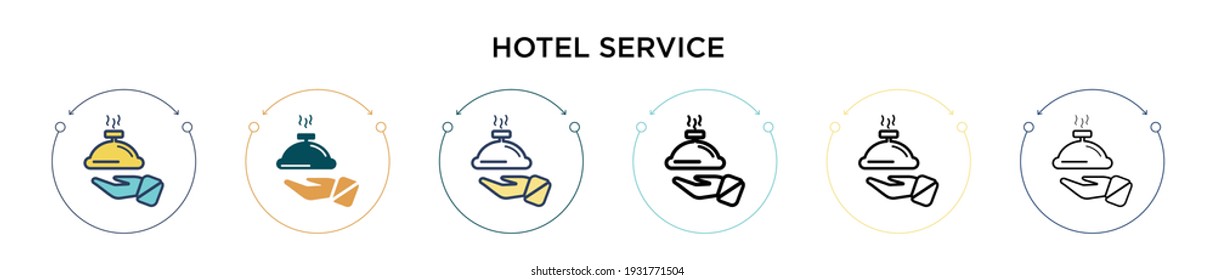 Hotel service icon in filled, thin line, outline and stroke style. Vector illustration of two colored and black hotel service vector icons designs can be used for mobile, ui, web
