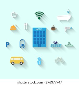 hotel service icon flat design with long shadow