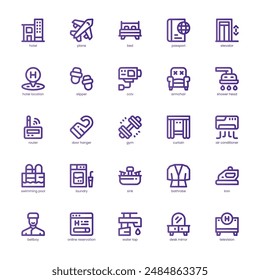 Paquete de iconos de Hotel Service para su Sitio web, móvil, presentación y diseño de logotipo. Icono de servicio de hotel diseño de gradiente de línea básica. Ilustración gráfica de Vector y trazo editable.