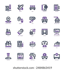 Hotel Service icon pack for your website, mobile, presentation, and logo design. Hotel Service icon dual tone design. Vector graphics illustration and editable stroke.