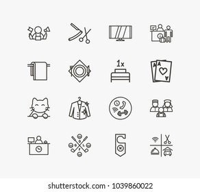 Hotel service icon set and dry cleaning with restaurant, digital tv and hotel service. Do not disturb related hotel service icon vector items for web UI logo design.