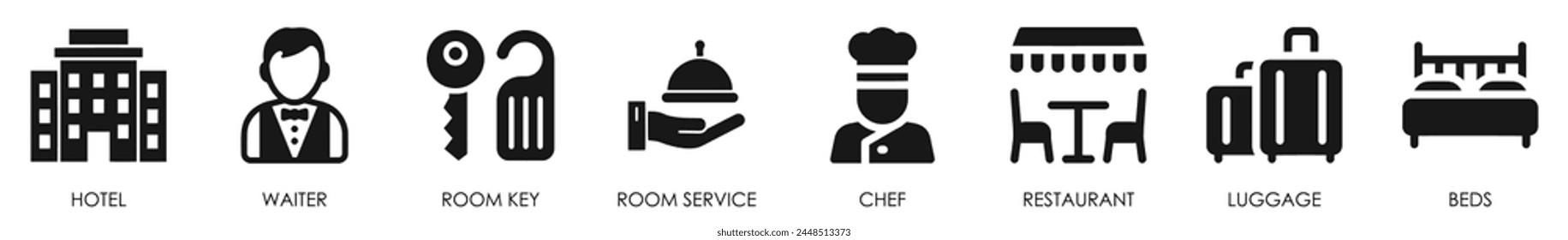 Hotel service icon set. Hospitality symbol, room, service, facilities and so on.