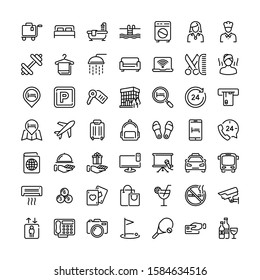 Hotel Service Icon Set In Outline Style