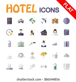 Hotel service. Icon set for web and mobile application. Vector illustration on a white background. Flat design style.