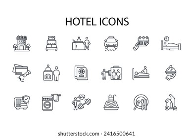 Icono de servicio de hotel set.vector.Acto editable.Signo de estilo lineal para uso de diseño web,logo.Ilustración de símbolo.