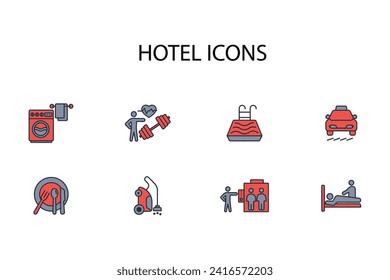 Icono de servicio de hotel set.vector.Acto editable.Signo de estilo lineal para uso de diseño web,logo.Ilustración de símbolo.