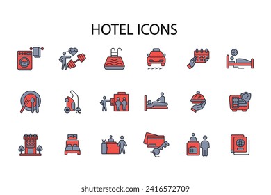 Icono de servicio de hotel set.vector.Acto editable.Signo de estilo lineal para uso de diseño web,logo.Ilustración de símbolo.