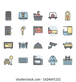Hotel service icon and symbol set in color outline design