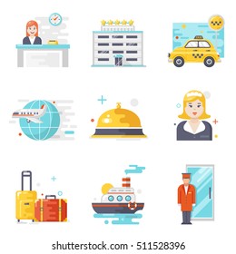 Hotel service icons, flat design 