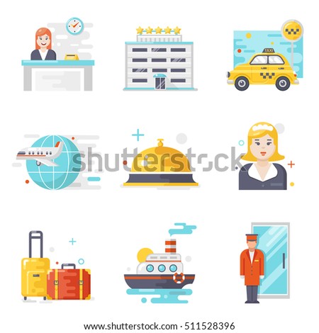 Hotel service icons, flat design 