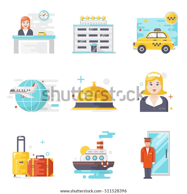 Hotel service icons, flat\
design 