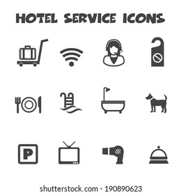 hotel service icons, mono vector symbols