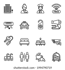 Hotel service icons set 1 with white background. Thin Line Style stroke vector.