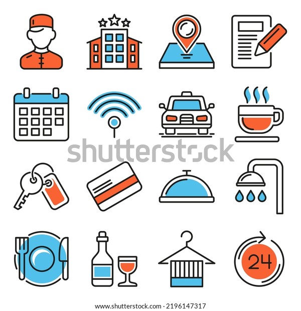 Hotel\
Service Icons Set on White Background.\
Vector