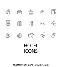 conjunto de iconos del servicio de hotel. símbolo del paquete de servicios de hotel elementos vectores para web infográfica