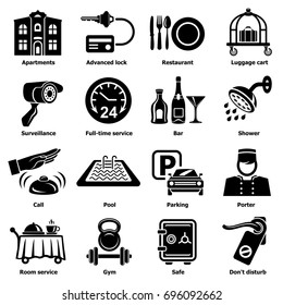 Hotel service icons set. Simple illustration of 16 hotel service vector icons for web