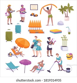 Hotel service icons set with traveling symbols flat isolated vector illustration