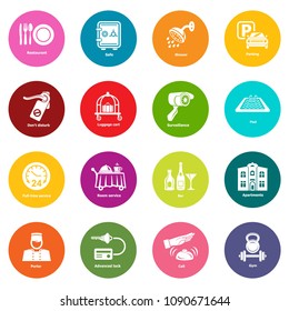 Hotel service icons set vector colorful circles isolated on white background 