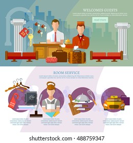 Hotel service infographics hotel staff reservation motel elements vector illustration 