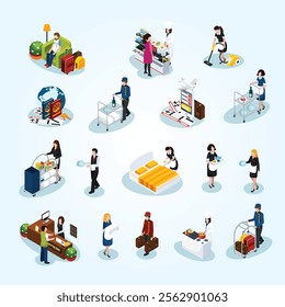 hotel service isometric icon set administration concept