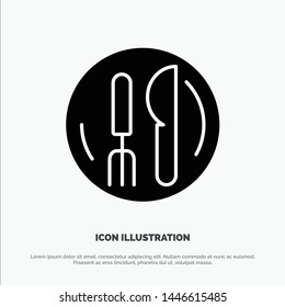 Hotel, Service, Knife, Plate Solid Black Glyph Icon