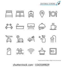 Hotel service line icons. Editable stroke. Pixel perfect.