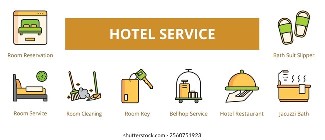 Hotel Service Lineal Color Banner Web Icon Set Vector Illustration