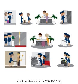 Hotel Service Persons Set - Isolated On White Background - Vector Illustration, Graphic Design Editable For Your Design 