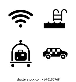 Hotel Service. Simple Related Vector Icons Set for Video, Mobile Apps, Web Sites, Print Projects and Your Design. Black Flat Illustration on White Background.