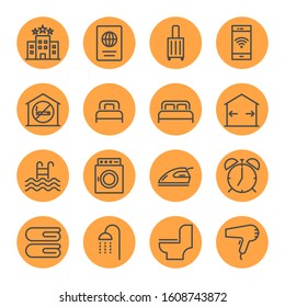 Hotel service, Simple thin line hotel icons set, Vector icon design