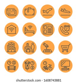 Hotel service, Simple thin line hotel icons set, Vector icon design