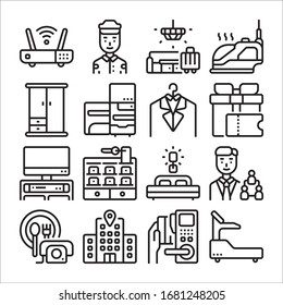 Hotel service, Simple thin line hotel icons set, Vector icon design