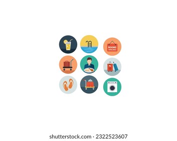 Hotel service, Simple thin line hotel icons set, Vector icon design.Outline web icon set - Hotel services,icons with shadow, vector.
