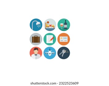 Hotel service, Simple thin line hotel icons set, Vector icon design.Outline web icon set - Hotel services,icons with shadow, vector.
